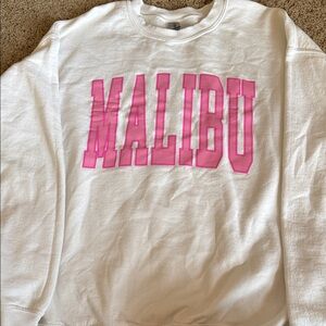 Gildan White Sweatshirt with Pink Malibu Print